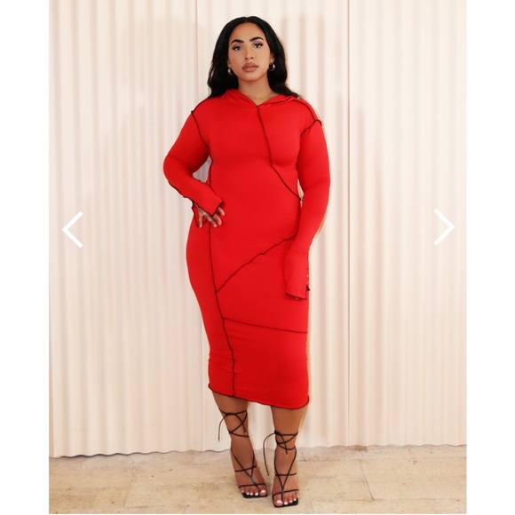 Dresses & Skirts - Red hooded midi dress